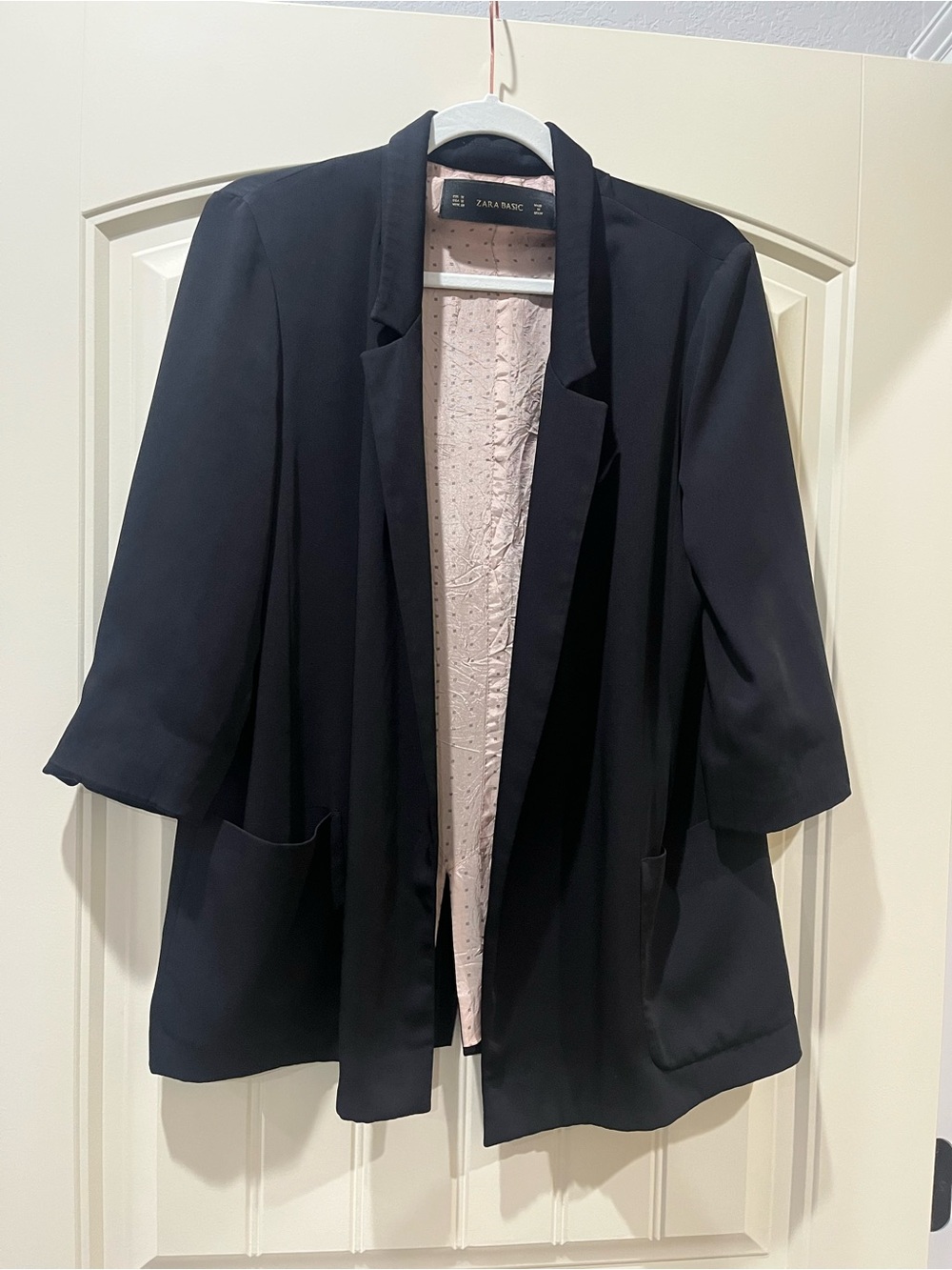 Zara Basic Black Open-Front Three-Quarter Sleeve Blazer